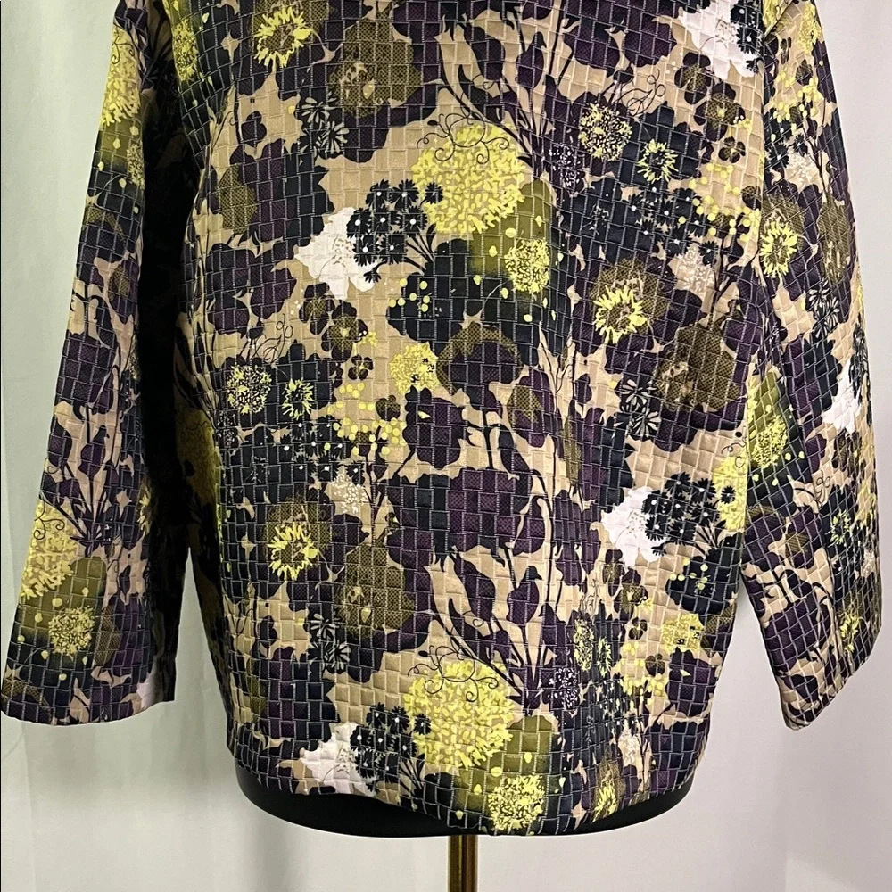 Christopher & Banks Multicolor Floral Print 3/4 Sleeve Button Front Jacket - Picture 13 of 16